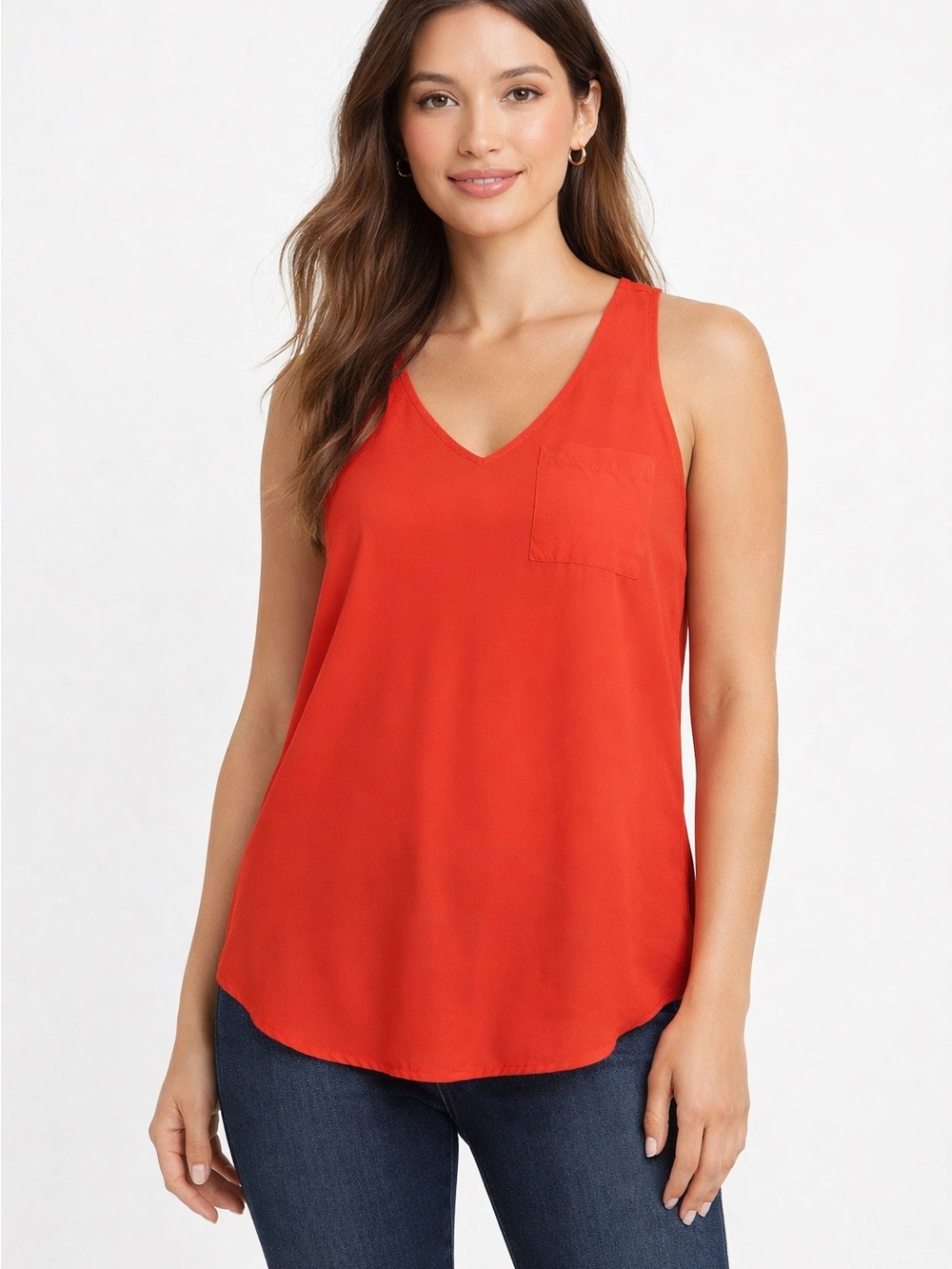Lush Red Classic V-Neck Sleeveless Pocket Camisole Indie‎